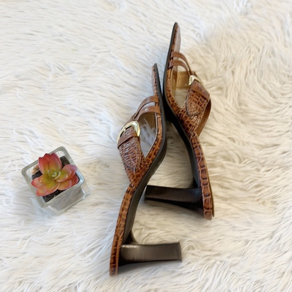 Franco Sarto Brown Leather Snake Gold Buckle Slip On heel women size 7.5 - Picture 5 of 6